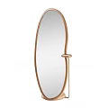 Stylish Oval Mirror With Wooden Frame And Small Side Shelf 3d model