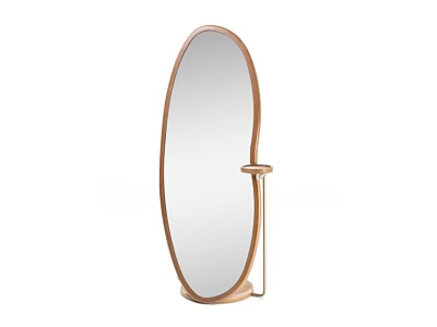 Stylish Oval Mirror With Wooden Frame And Small Side Shelf 3d model