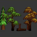 Vibrant Landscape Trees Featuring Green And Orange Red Foliage On Brown Trunks