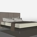 Modern Double Bed With Upholstered Headboard Two Pillows Brown Throw Blanket On Light Colored Rug 3d model