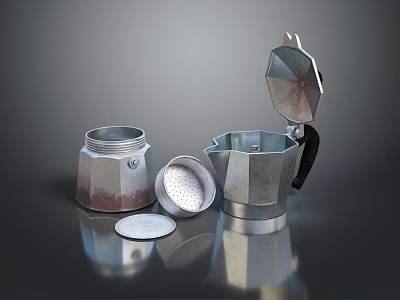 Stainless Steel Coffee Maker Components Including Pot Filter And Lid 3d model