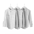 Casual White Black And Beige Long Sleeve Shirts Hanging On Wooden Hangers Multiple Pieces