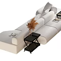 Modern White Sectional Sofa With Pillows Side Tables And Decorative Plant 3d model