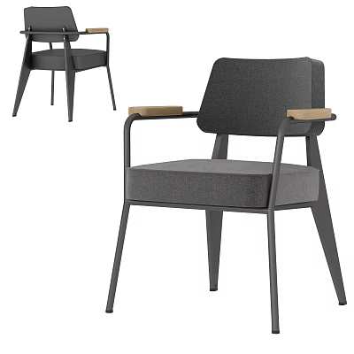 Modern Gray Armchair With Wooden Armrests And Sleek Metal Legs Design 3d model