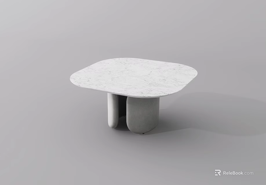Modern Coffee Table With White Marble Irregular Top And Double Support Base 3d model