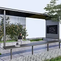 Modern Pergola With Metal Frame Greenery Bench Information Board And Lawn