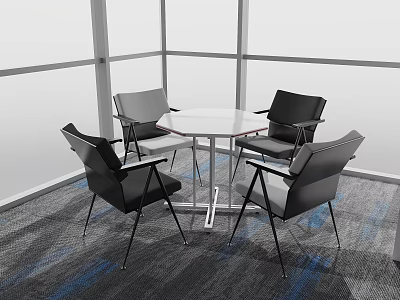 Modern Round White Table And Chair Set With Four Black Gray Chairs In Office Space 3d model