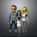 Group of Three Cartoon Characters Posing Together in Stylish Outfits With Various Clothing Colors