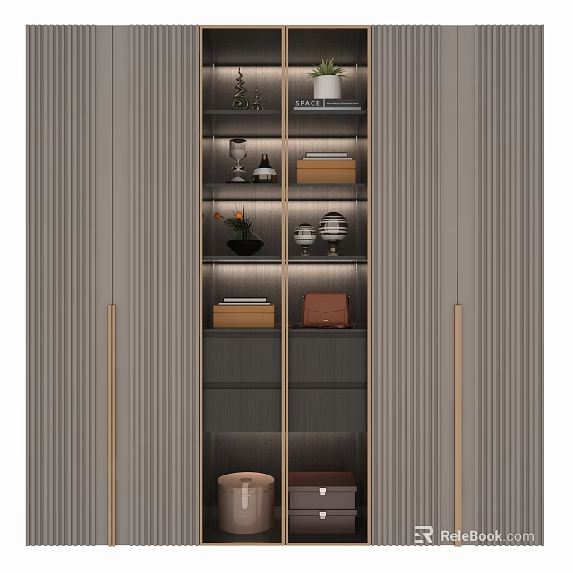 Modern Wardrobe Design With Glass Doors Wooden Shelves And Storage Drawers 3d model 
