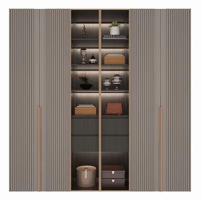 Modern Wardrobe Design With Glass Doors Wooden Shelves And Storage Drawers 3d model
