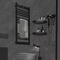 Modern Bathroom Accessories With Towel Rack Wall Shelves Hair Dryer And Toilet Paper Holder