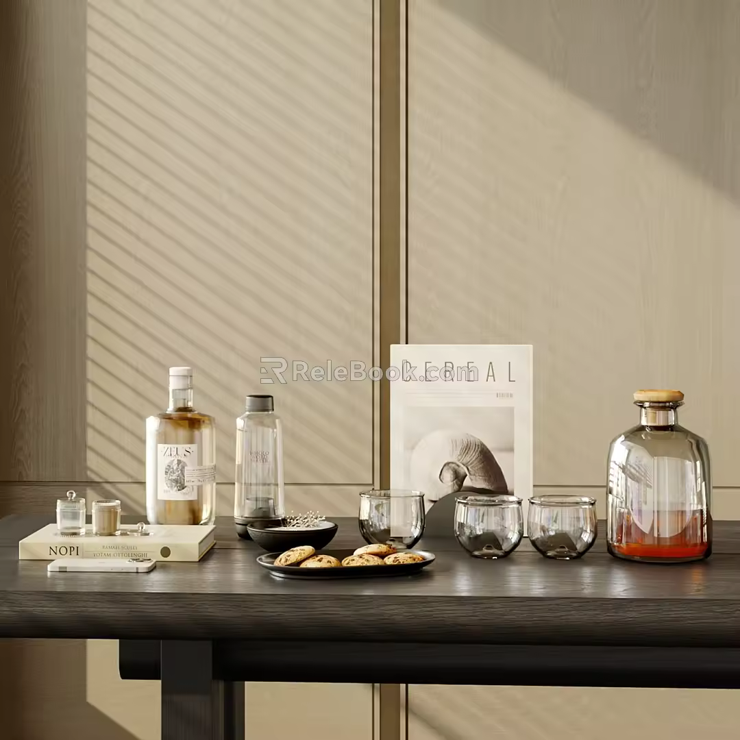 Modern Tableware Ornaments Wine Sets Wine Glass Plates Books 3d model