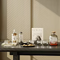 Modern Tableware Ornaments Wine Sets Wine Glass Plates Books 3d model