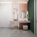 Modern Public Restroom Featuring White Toilet Marble Walls And Decorative Stand