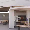 Modern Clothing Store Interior With Open Display Counters And Wooden Tables