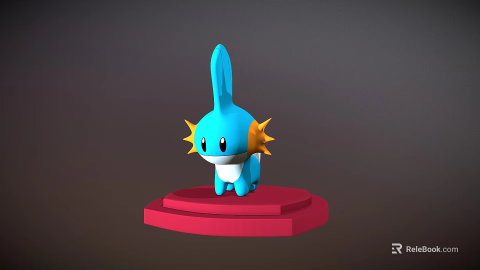 Blue Cartoon Character With Long Ears And Yellow Spines On Red Platform Base 3d model 