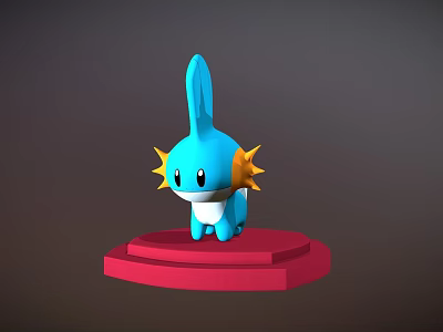Blue Cartoon Character With Long Ears And Yellow Spines On Red Platform Base 3d model