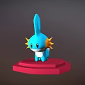 Blue Cartoon Character With Long Ears And Yellow Spines On Red Platform Base