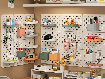 Pegboard Wall Storage System For Organizing Daily Living Essentials And Decorative Items 3d model
