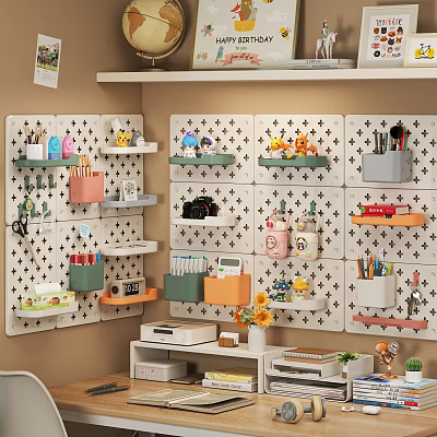 Pegboard Wall Storage System For Organizing Daily Living Essentials And Decorative Items 3d model