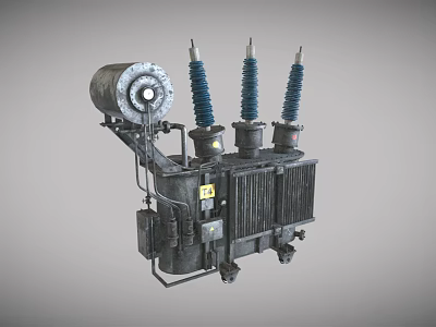 Power Transformer With High Voltage Insulators Cooling Fins And Mechanical Parts 3d model