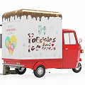 Red Ice Cream Cart With Delicious Sign And Street Vendor Setup