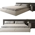 Modern Double Bed With Upholstered Frame Gray Bedding And Wooden Nightstand 3d model