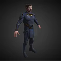 Sci Fi Hero Character In Blue Costume With Gold Accents And Chest Emblem