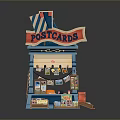Vibrant Shop Kiosk Featuring Food Themed Postcards And Tasty Snacks