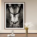 Black and White Horse Head Painting as Animal Wall Art with Vase and Dried Flowers