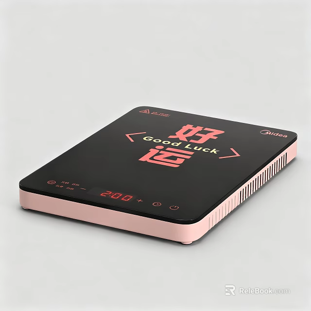 Stylish Kitchen Induction Cooktop With Black Panel Pink Frame Good Luck Text 2000 Digital 3d model