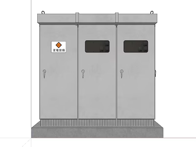 Industrial Electrical Control Cabinet With Gray Metal Three Doors Observation Windows And Warning Label 3d model