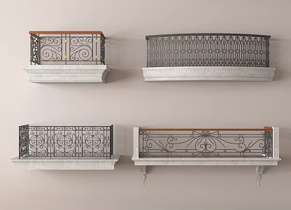 European-style wrought iron guardrail balcony railing 3d model