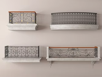 European-style wrought iron guardrail balcony railing 3d model