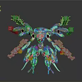Sci Fi Mechanical Creature With Multiple Robotic Arms Weapons And Metallic Body