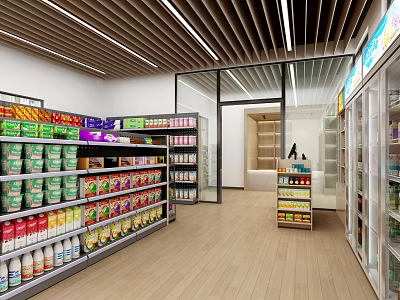 Supermarket Department Store Interior With Shelves Full Of Grocery Products And Shopping Aisles 3d model