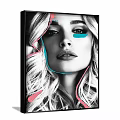 Modern Figurative Portrait Painting Of Blonde Woman With Colorful Facial Lines And Artistic Design