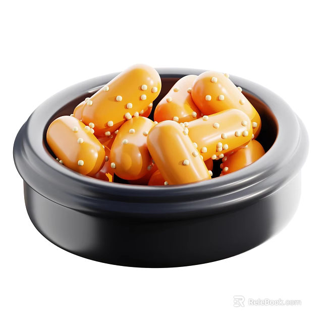 Sweet Orange Candies With White Sprinkles Placed In Black Serving Bowl 3d model 