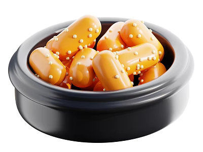Sweet Orange Candies With White Sprinkles Placed In Black Serving Bowl 3d model