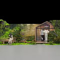 Lush Living Plant Wall with Wooden Cabin and Greenery in Natural Garden Setting