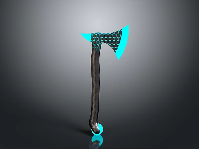 Modern Axe Weapon with Blue Hexagonal Pattern Black Handle and Futuristic Design 3d model