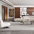 Modern Living Room With L Shaped Sofa Glass Coffee Table Pendant Lights And Abstract Painting