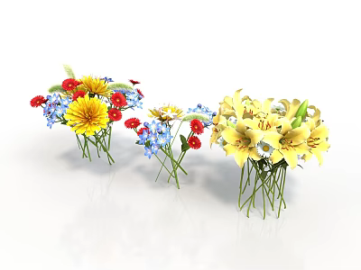 Colorful Decorative Flower Bouquets With Yellow Lilies And Mixed Blooms For Home Decor 3d model