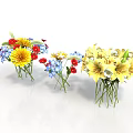Colorful Decorative Flower Bouquets With Yellow Lilies And Mixed Blooms For Home Decor