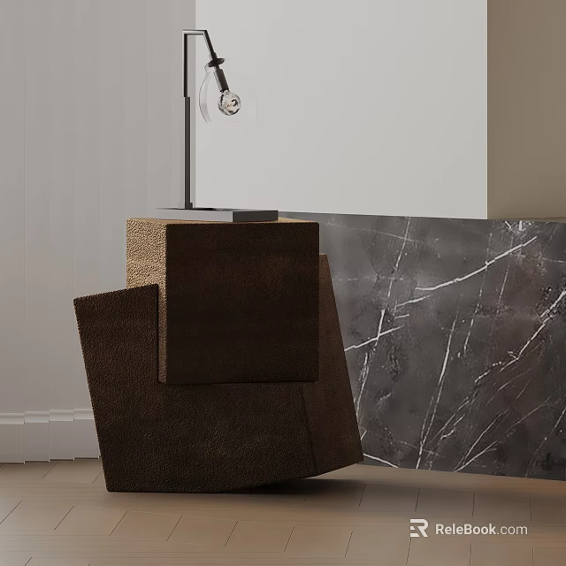 Stacked Dark Brown Side Table With Modern Sleek Design And Marble Background 3d model