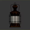 Vintage Wooden Candle Lamp with Metal Cage Frame Glass Panels and Top Handle