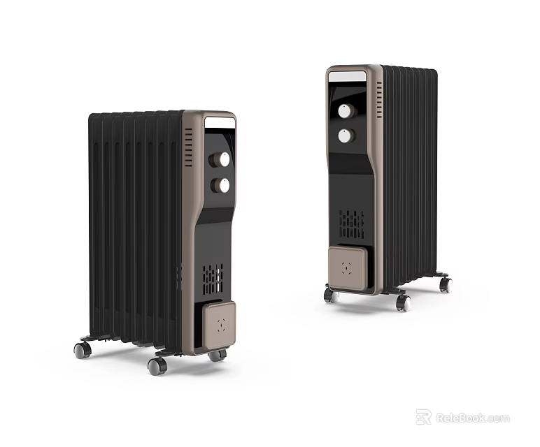 Modern Portable Electric Heaters With Control Panel And Wheels In Black Brown 3d model 