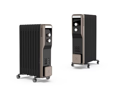 Modern Portable Electric Heaters With Control Panel And Wheels In Black Brown 3d model