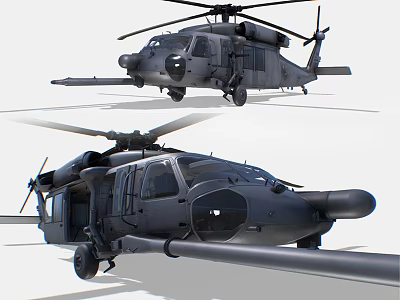 Military Helicopter With Dark Exterior Rotor Blades Fuselage And Structural Details 3d model