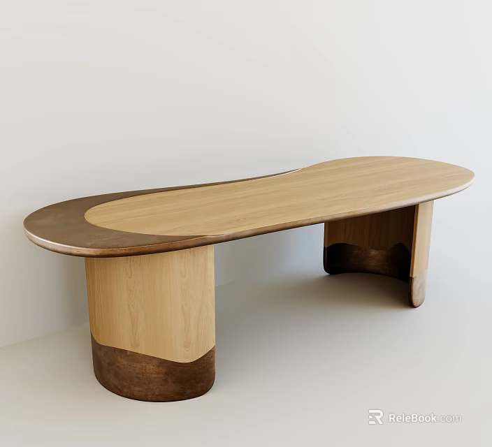 Modern Oval Wooden Table With Light Dark Wood Combined Legs Design 3d model 
